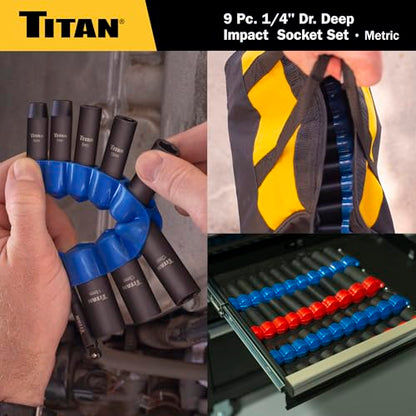 Titan 46401 9-Piece 1/4-Inch Drive Metric Deep Impact Socket Set, 6-Point, Metric Sizes 6 to 14mm - size: 9-Piece Metric Deep, style: 1/4-Inch Drive