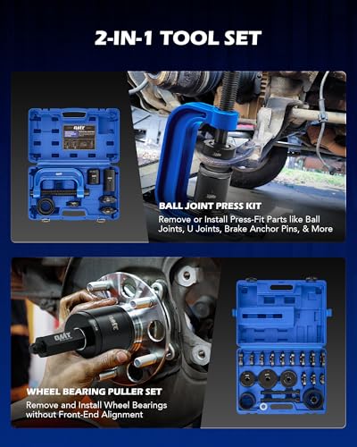 Orion Motor Tech 34pc Ball Joint & Wheel Bearing Press Kit, Front Wheel Drive Bearing Puller Tool Set with Sliding Screws Sleeves, 4-in-1 Ball Joint Press & U Joint Removal Tool Set for 2WD 4WD Car
