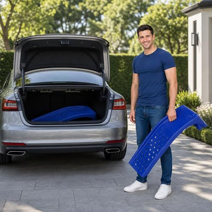Heavy Duty Car Ramps Set of 2, Steel Auto Ramps 8000 LBS Capacity, Low Profile Car Ramps for Oil Change, Vehicle Service Ramp for Cars SUV & Light Trucks, 9" Lift Height (Blue) - color: Blue