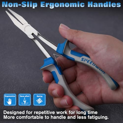 SPEEDWOX 6 Inches Long Reach Flat Nose Pliers Smooth Jaws Duckbill Pliers | Precision Duck Bill Fine Pliers for Hard to Reach Narrow Spaces, High Leverage, Non-slip Handles Small Plier Thin Long Handle - style: Flat Nose Pliers