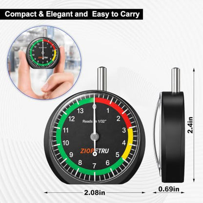 Ziopetru Tire Tread Depth Gauge，Portable Tire Measuring Tool Kit with Easy-Read Dials for Car, Truck, Motorcycle & Bus，Tire Wear Checker, Accurate 1/32" Tread Depth