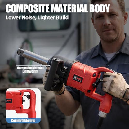 1 Inch Air Impact Wrench, Up to 3000ft-lbs Torque, 5000RPM 1'' Impact Gun | 16 lbs Lightweight Pneumatic Impact Wrench with 6 Inch Extended Anvil & 2 D Handles, 1/2'' Air Inlet for Heavy Duty Repairs - size: 1 Inch | 3000 ft-lbs w/6" Extended Anvil