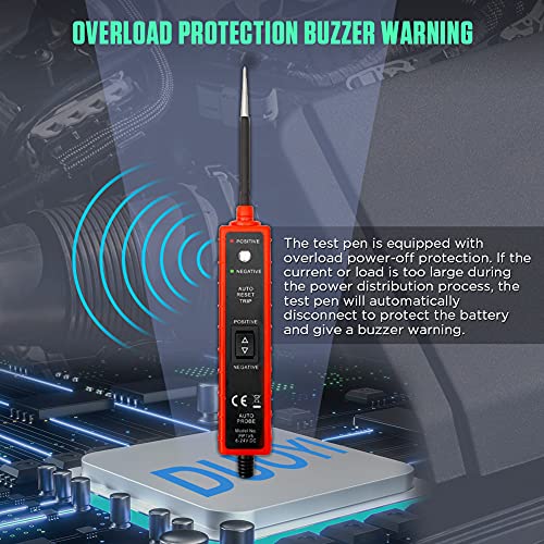 Power Circuit Probe Tester 6V-24V DC Test Light Automotive Circuit Tester 12V Auto Electrical Tester 12 Volt Component Activation, Polarity Identify, with LED Light, 13FT Cable, Overload Protection