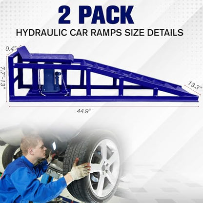 2 Pack Hydraulic Car and Truck Service Ramps,Low Profile Car Lift Service Ramps for Oil Changes,11000 Lbs (5 Tons), Adjustable Lift Height 9.8" to 16.21", Home Garage,Vehicle Auto Garage - color: Blue