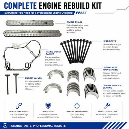 2.4L Timing Chain Kit VVT Sprocket Water Pump Fit For Chevy Buick 2010-17 | Fits GM 2.4L L4 Buick, Chevrolet & GMC models; timing chain kit with VVT sprockets, water pump and engine service parts. - size: Timing Chain Kit with Water Pump GM LAF 2.4L
