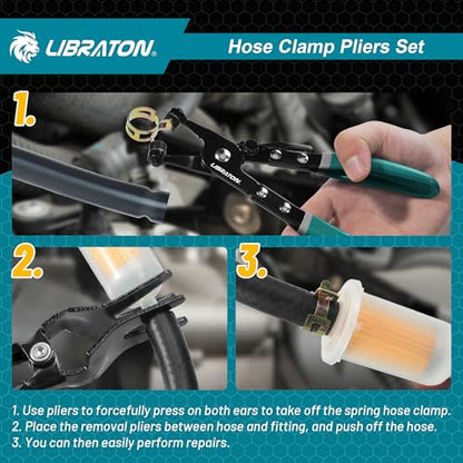 LIBRATON 2PCS Hose Clamp Pliers Set, Hose Clamp Tool, Hose Removal Pliers | for Fuel Oil Water Pipe, Swivel Hose Clamp Tool for Removal and Installation with Storage Pouch - size: hose clamp pliers+hose remover pliers