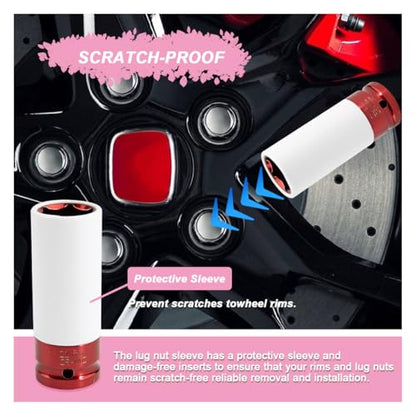 1/2" Drive 21 mm Lug Nut Impact Socket, CR-MO Thin Wall Deep Lug Nut Socket, Non-Marring Wheel Rim Protector Sleeve, Auto Tire Repair Maintenance Accessories (21MM) - size: 21MM