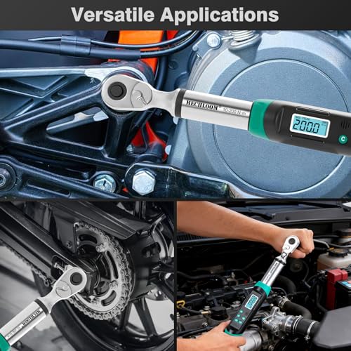 Digital Torque Wrench 1/2" Drive, 7.4–147.5 Ft-lbs / 10–200 N·m, ±2% Accuracy, Dual-Direction Ratchet, Electric Torque Wrench with Buzzer & LED Indicator for Bike, Motorcycle, Auto Repair