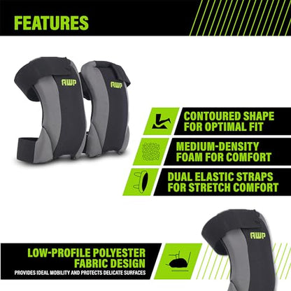 AWP Low-Profile Fabric Cap Work Knee Pads | Non-Marring Non-Scratching All-Day Comfort Knee Pads | One Size - size: 1 Pair, style: Low-Profile Fabric Cap Work Knee Pads