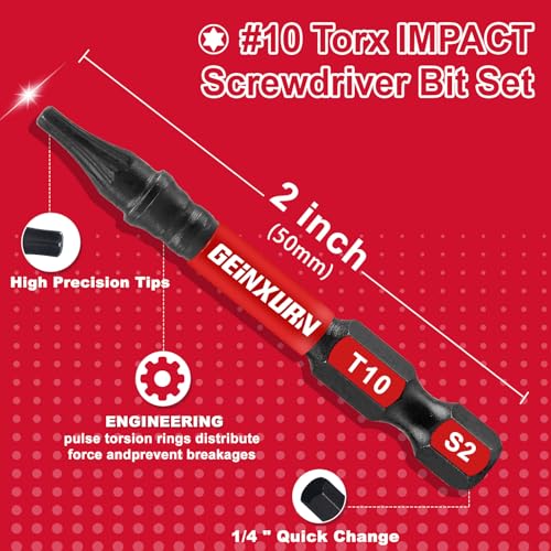 Geinxurn 30 Pieces T10 Impact Tough Magnetic Screwdriver Bit Set, 2 In. #10 Torx Head Power Bit Set, S2 Alloy Steel T10 Star Bit Set - size: 2"-30PCS, style: T10