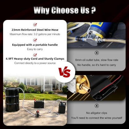 Oil Change Pump, 3.2 GPM Oil Extractor Pump 24V 100W Oil Transfer Pump Includes 10FT Steel Wire Hose, Portable Handle Design, Suitable for Engine Oil, Transmission Oil - color: Pump+Hose