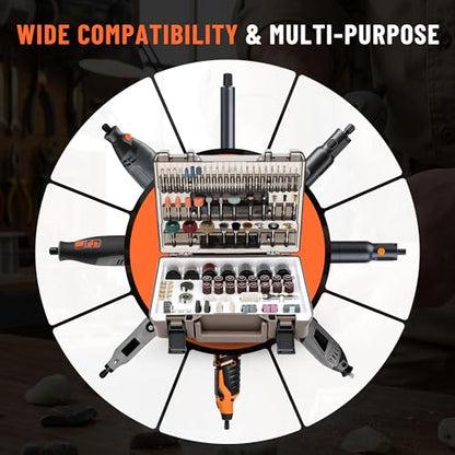 Katerk 420PCS Rotary Tool Accessories Kit Universal Drill Bit Tool Set Fits Dremel Rotary Tool 1/8" Shanks for Easy Cutting, Sanding, Polishing, Carving, Grinding, Sharpening, Drilling, Engraving