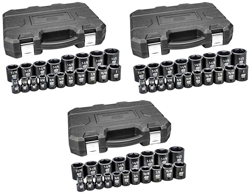 GEARWRENCH 19 Pc. 1/2" Drive 6 Pt. Standard Impact Socket Set, SAE - 84932N (Pack of 3) - size: 1/2" (Pack of 3), style: 19-piece kit