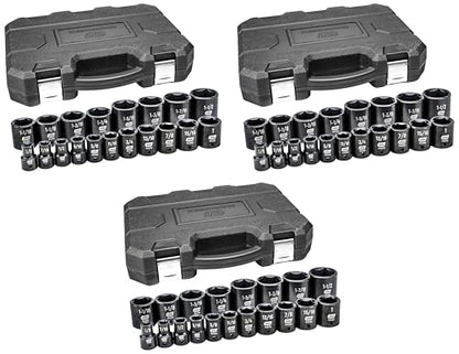 GEARWRENCH 19 Pc. 1/2" Drive 6 Pt. Standard Impact Socket Set, SAE - 84932N (Pack of 3) - size: 1/2" (Pack of 3), style: 19-piece kit