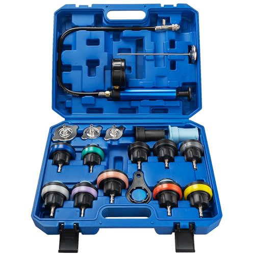 VTG VOGTEN 18PCS Coolant Pressure Tester Kit,Radiator Pump Pressure Tester Kit for Automotive Cooling System Water Tank Leakage Detection - color: Blue