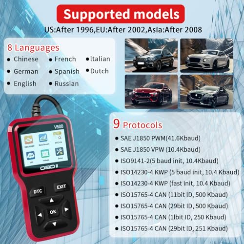 OBD2 Scanner Diagnostic Tool - Check Engine Light Code Scanner Tool with Reset, DTC, Data Stream, I/M Readiness, Car & Truck Scan Tool for All Vehicles Since 1996, escaner automotriz - color: Black