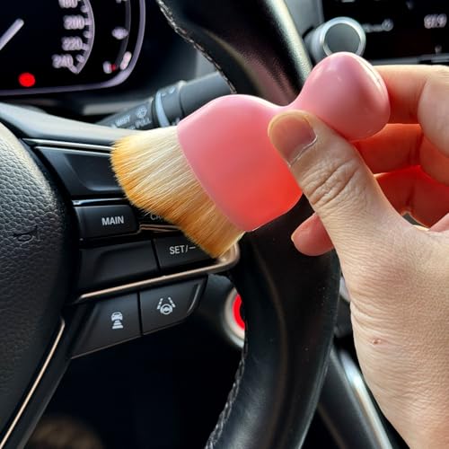 Car Detailing Brush, Soft Bristle Cleaning Brush, Scratch-Free Auto Duster Tool for Dashboard, Air Vents, Leather & Interior Cleaning (Pink&Brown) - color: Pink&Brown