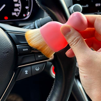 Car Detailing Brush, Soft Bristle Cleaning Brush, Scratch-Free Auto Duster Tool for Dashboard, Air Vents, Leather & Interior Cleaning (Pink&Brown) - color: Pink&Brown