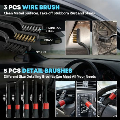 VCANENERGY Car Cleaning kit, Car Interior Detailing kit with 10000pa Car Vacuum Cleaner, Detailing Brush Set, Wheel Brush, Windshield Cleaner Tool, Complete Auto Accessories for Men, Women - size: 25 pcs