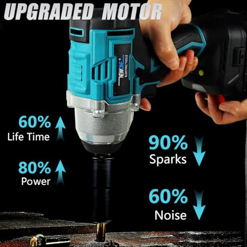 NEWONE 20v Brushless Crodless Impact Wrench, 370 Ft-lbs (500N.m) Impact Gun 1/2 inch with 1pcs 4.0AH Battery,6pcs Drill/Driver Bits,4 Sockets,Charger - color: Blue and Black