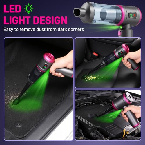 Car Vacuum Portable Cordless, 30000PA 3-in-1 Car Vacuum Cleaner High Power | LED Light, Brushless Air Duster Combo, 0.99lbs Lightweight Compact Mini Cordless Vacuum Cleaner for Car, Home, Pet