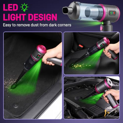 Car Vacuum Portable Cordless, 30000PA 3-in-1 Car Vacuum Cleaner High Power | LED Light, Brushless Air Duster Combo, 0.99lbs Lightweight Compact Mini Cordless Vacuum Cleaner for Car, Home, Pet