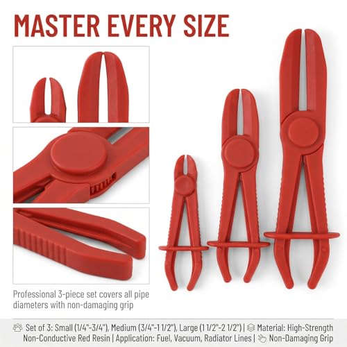 6 PCS Fuel Line Pinch Off Pliers, Hose Pinch Off Pliers Set, Non-Marring Fuel Line Clamp Pliers for Automotive Flexible Hoses, Gas Lines, Brake, Fuel Lines, Coolant & Radiator