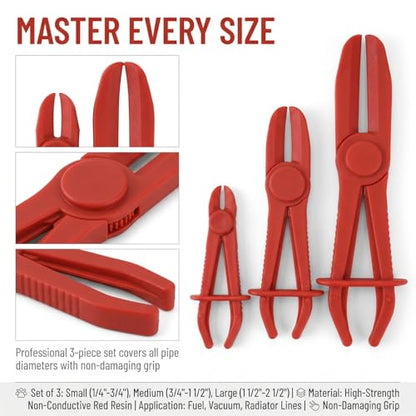 6 PCS Fuel Line Pinch Off Pliers, Hose Pinch Off Pliers Set, Non-Marring Fuel Line Clamp Pliers for Automotive Flexible Hoses, Gas Lines, Brake, Fuel Lines, Coolant & Radiator