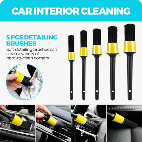 ALFLOD 30Pcs Car Detailing Kit for Interior, Exterior and Wheel Cleaning | Brushes, towels, wash mitt, cleaning gel, detail brushes and extendable-handle duster for vehicle, home and office care tasks