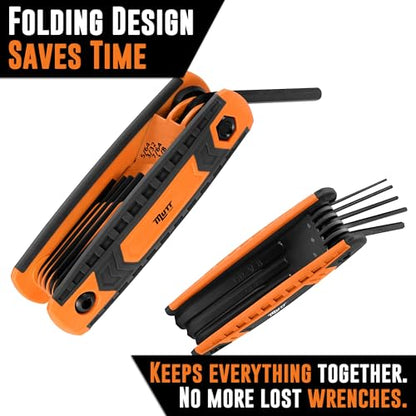 Mutt Tools 17pc Folding Allen Key Set - SAE & Metric Hex Wrench Set with Color-Coding - Compact Allen Wrench Tool for Bikes, DIY, Archery - Keys with Size Markings - style: 17pc Folding Hex Key Set