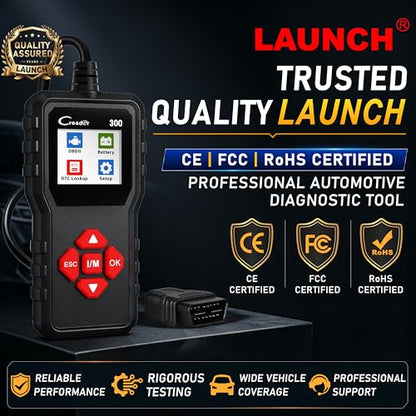 LAUNCH Creader 300 OBD2 Code Reader, Diagnostic Scanner with Battery Test | Full 10 OBDII Modes, Read & Clear DTCs, Live Data, VIN, Freeze Frame & I/M Readiness