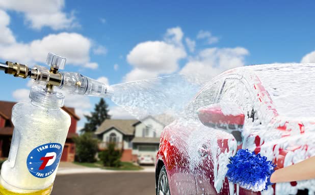 Tool Daily Pressure Washer Foam Cannon, Adjustable Snow Foam Lance, 1.5 L | Clear Foam Blaster with M22 and 1/4" Quick Connector, Wide Mouth, Additional Orifice Nozzle 1.1mm, Car Wash Mitt, 3600 PSI - color: Transparent
