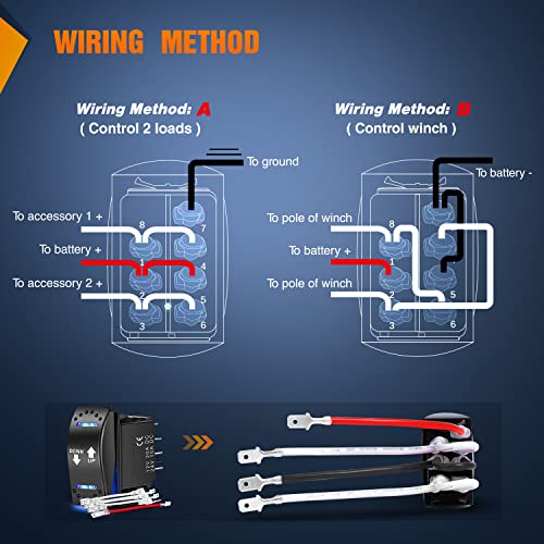 Nilight Down Up Polarity Reverse Switch DPDT 20A 7PIN Momentary Rocker ON/Off/ON 12V 24V Toggle Jumper Wires for Control Motor Hoist, Crane, Linear Actuator - color: Momentary Down Up Switch