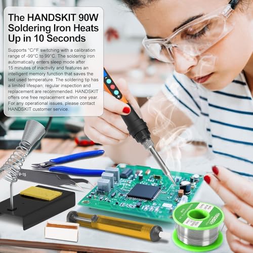 Soldering Iron Kit, 90W Soldering Iron LCD Adjustable Temperature, 13 in 1 Soldering Welding Iron Gun Kit with 5 Tips, Flux, Desoldering Pump, Stand, Tweezers, Wire Cutter, Solder Wire, Sponge, 110V | 5 soldering tips, desoldering pump, soldering iron sta