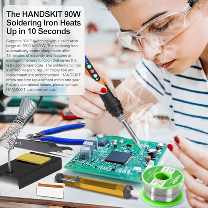 Soldering Iron Kit, 90W Soldering Iron LCD Adjustable Temperature, 13 in 1 Soldering Welding Iron Gun Kit with 5 Tips, Flux, Desoldering Pump, Stand, Tweezers, Wire Cutter, Solder Wire, Sponge, 110V | 5 soldering tips, desoldering pump, soldering iron sta