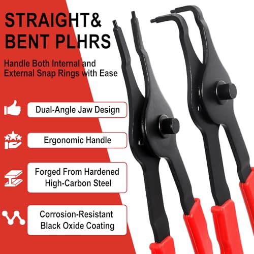 Doaho 10pcs Snap Ring Pliers Set,Internal & External Circlip Pliers for Removal and Installation of Automotive Retaining Rings With Straight/Bent Jaw,Hook and Pick - Storage Case - size: 10 PCS