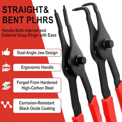 Doaho 10pcs Snap Ring Pliers Set,Internal & External Circlip Pliers for Removal and Installation of Automotive Retaining Rings With Straight/Bent Jaw,Hook and Pick - Storage Case - size: 10 PCS