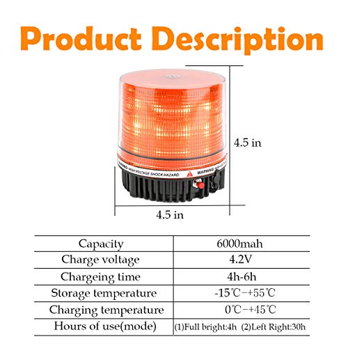 Amber Wireless Rotating Beacon Amber Battery Led Strobe Warning Light | Roof Top Hazard Flash Emergency Safety Lights Magnetic Base Mount and Rechargeable Plug For Plow Tractor UTV Golf Cart - color: Amber