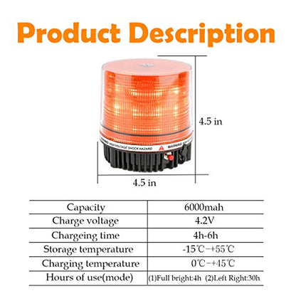 Amber Wireless Rotating Beacon Amber Battery Led Strobe Warning Light | Roof Top Hazard Flash Emergency Safety Lights Magnetic Base Mount and Rechargeable Plug For Plow Tractor UTV Golf Cart - color: Amber
