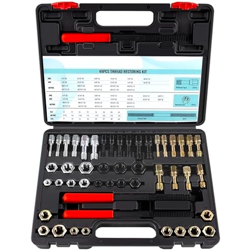 49-Piece Thread Chaser Set, UNC UNF & Metric Thread Repair Kit with Taps, Dies, and Files, Rethread Repair Tool for Bolts, Nuts and Screws