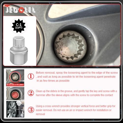 ABC0/10PT Wheel Locking Nut Key Compatible with VW, Audi | Wheel Lock Nut Socket Adapter, Anti-Theft Screw Remover, Hand Repair Tool, Tyre Fitting, garage - color: ABC1/11PT