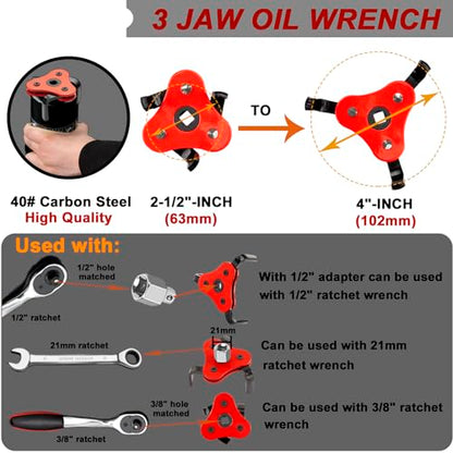 4Pcs Oil Filter Pliers Set, 3 Jaw Oil Filter Wrench With Oil Snap Funnel, 9" and 12" Oil Filter Pliers Adjustable From 1-3/4"-6" - size: 4 PACK Silver