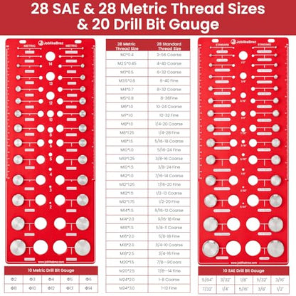 Thread Checker, 76 Nut and Bolt Thread Checker, 28 Standard & 28 Metric & 20 Drill Bit Gauge, Bolt Size Finder, Wall-Mountable Bolt Thread Identifier Gauge with Inch & CM Ruler - size: 76 Thread Checker