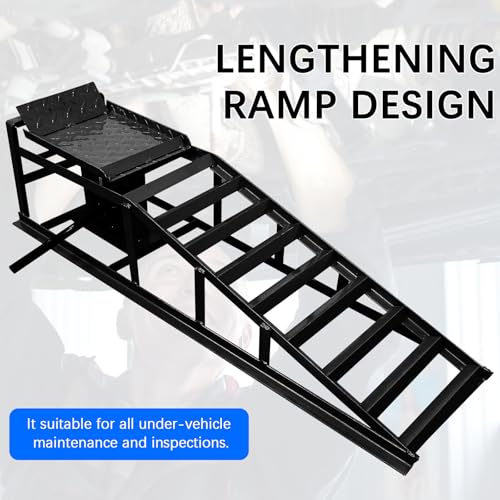 Hydraulic Car Ramps Heavy Duty 2 Pack, 11000LB/5-Ton Low Profile Auto Car Truck Service Ramps with Hydraulic Lift for Maintenance, Oil Change(Black)