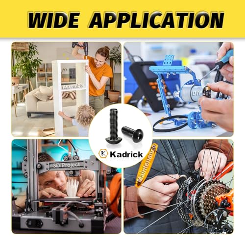 Kadrick 595Pcs M4 Screw Assortment,Machine Screws with Nuts Washers, Grade 10.9 Alloy Steel Hex Socket Button Head Black M4 Bolts Kit,Lenth Form 6mm-30mm - size: M4 600Pcs 6-30mm