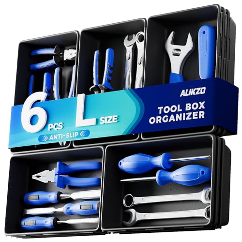 6 Large Tool Box Organizer Trays with EVA Non-Slip Pads, L-Size Desk Drawer Organizer Bins for Garage Tools, Toolbox Storage Trays for Rolling Tool Chest, Desk, Kitchen and Cabinet (L_6PCS_Black) - color: L_6PCS_Black