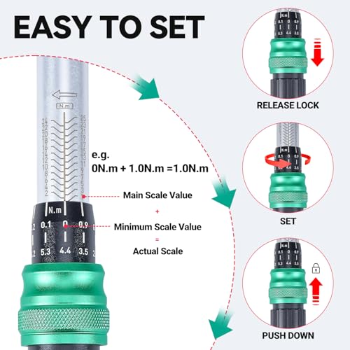 1/4" Bike Torque Wrench Set, 45 PCS Bicycle Click Torque Wrench and Bit Set, 8.8-221.2 in·lb/1-25 Nm, Dual-Direction Adjustable 72 Tooth Ratchet, ±3% Accuracy, Road/Mountain Bike Cycling Tool Kit - size: 45PCS (1-25 Nm)