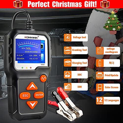 KONNWEI KW650 6V 12V Car Battery Tester, 100-2000 CCA Battery Load Tester Automotive Battery and Alternator Tester for Vehicles/Marine/Motorcycle/Lawn Mover - color: KW650