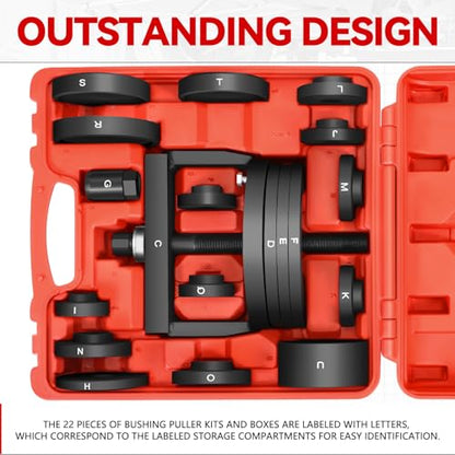 Auto Dynasty 22pcs Bushing Puller Kit with Removal Rear Front Wheel Hub Assemblies Compatible with Most Domestic and Foreign Vehicle Wheel Bearings, Red