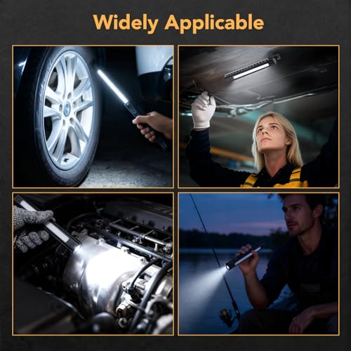 Rechargeable Work Light, LED Pen Work Light with 180° Rotate Foldable Design, Portable Work Lights Magnetic Back and Hook Work Flashlight for Car Repairing, 4 Lighting Modes, USB C Cable, Pack of 1